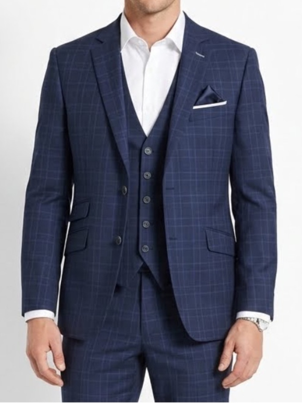 J HILBURN Custom Luxury Blue Plaid Wool Blazer Sport Coat with Matching Vest